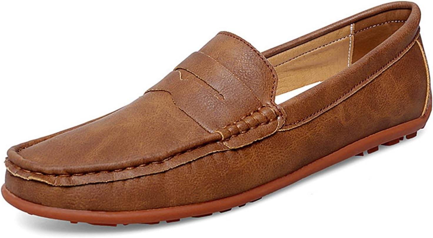 

Мужские лоферы из замшевой кожи - верх из щетинистой замши, эластичный задник, противоскользящая резиновая подошва - классические слипоны для повседневной носки, офиса, вождения и уикенд-приключений Kpdwfms, коричневый