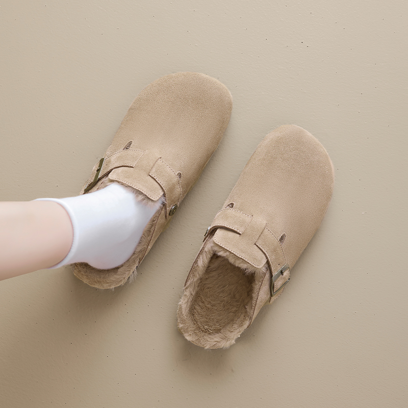 AGSDON Закрытые тапочки на каблуке 3 см женские светло-бежевые, цвет Light Khaki — фото 3