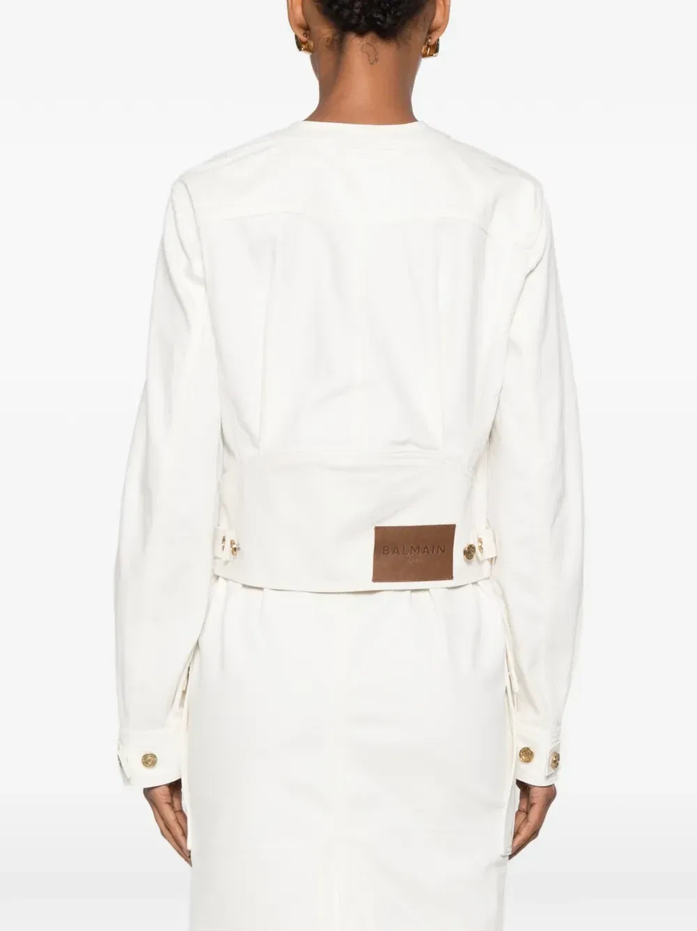Джинсовая куртка с накладными карманами BALMAIN, золотой — фото 4