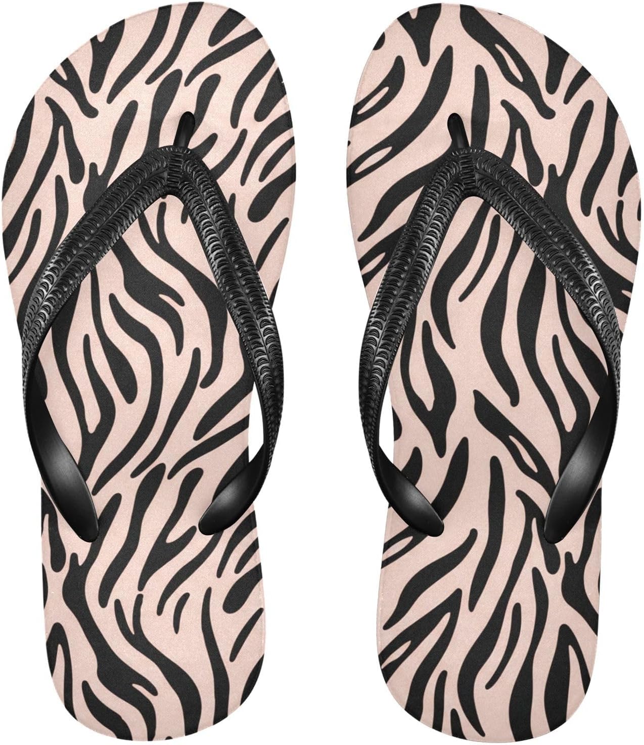 

Вьетнамки Zebra Stripes черно-розовые пляжные летние повседневные сандалии для женщин и мужчин, душевые тапочки 20861844 Kfbe