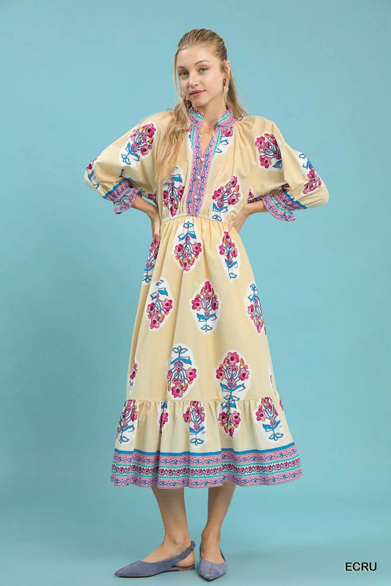 

Платье миди с цветочным принтом по краю TRUEDAMES, экрю