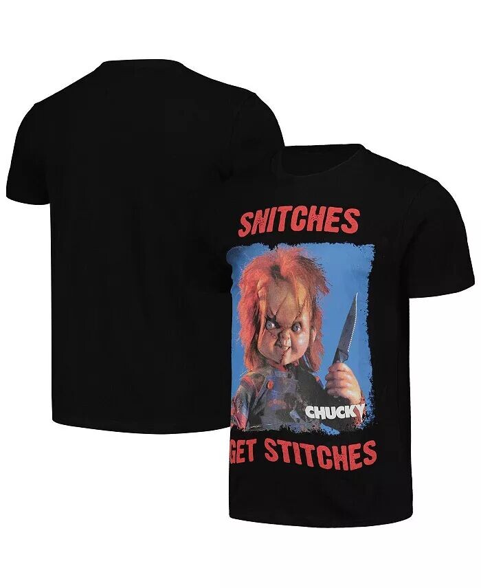 

Черная мужская и женская футболка Chucky Snitches Get Stitches Reason, черный
