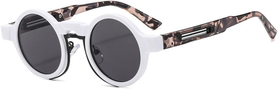 

Ретро круглые солнцезащитные очки для женщин и мужчин в стиле панк, для вождения, белые модные солнцезащитные очки, красочные винтажные очки с защитой от УФ-излучения UV400 для женщин и мужчин TYUVIVO, White Grey