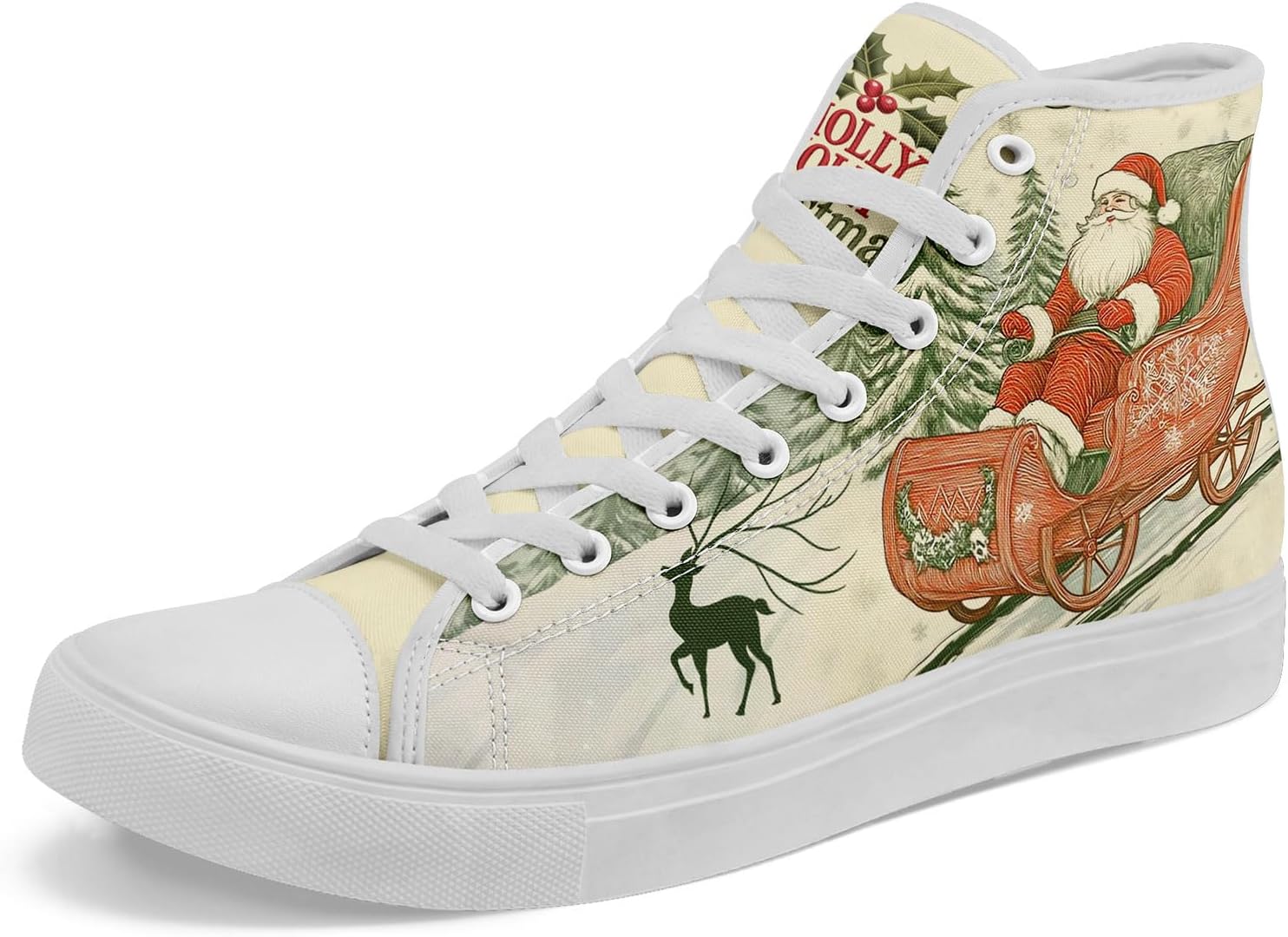

Кеды на высокой подошве AWSOLE для мужчин и женщин с рождественским дизайном Санта-Клауса и снегом, удобные повседневные шнуровки, белый/красный/зеленый/бежевый/кремовый