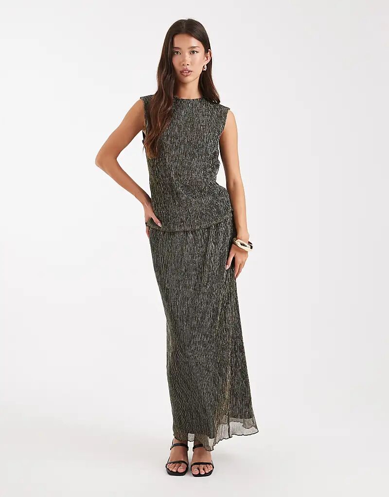 

Юбка мидакси French Connection с металлическим плиссе, золотистого цвета