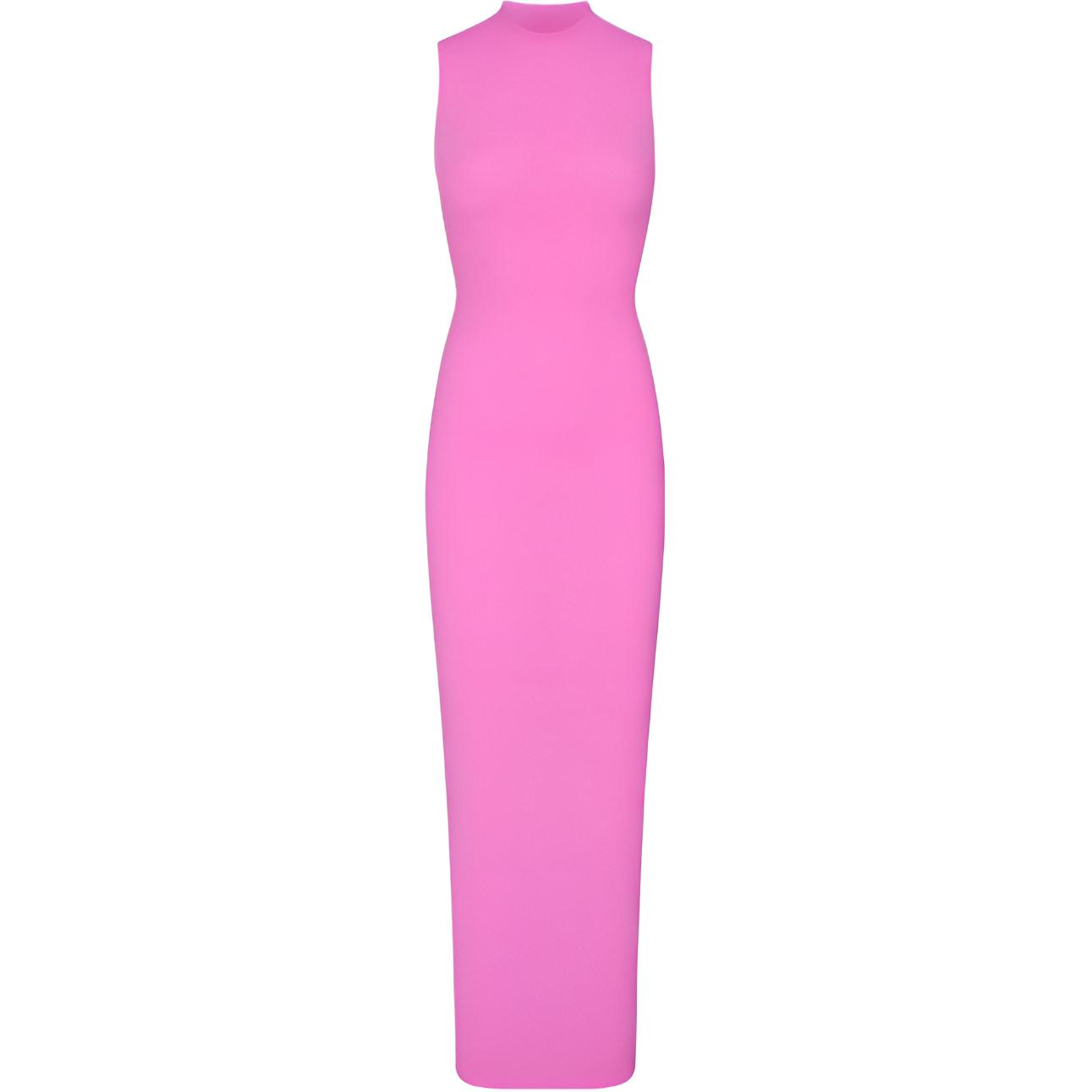 

Бесплатное платье без рукавов с высоким воротом SKIMS FITS EVERYBODY SLEEVELESS MOCK NECK DRESS женское неоново-орхидейного цвета