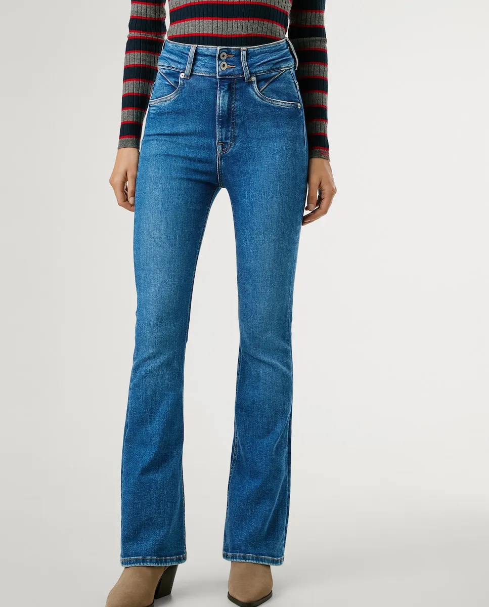 

Женские джинсы-колокольчик с высокой посадкой и двойной застежкой на пуговицы Pepe Jeans, синий