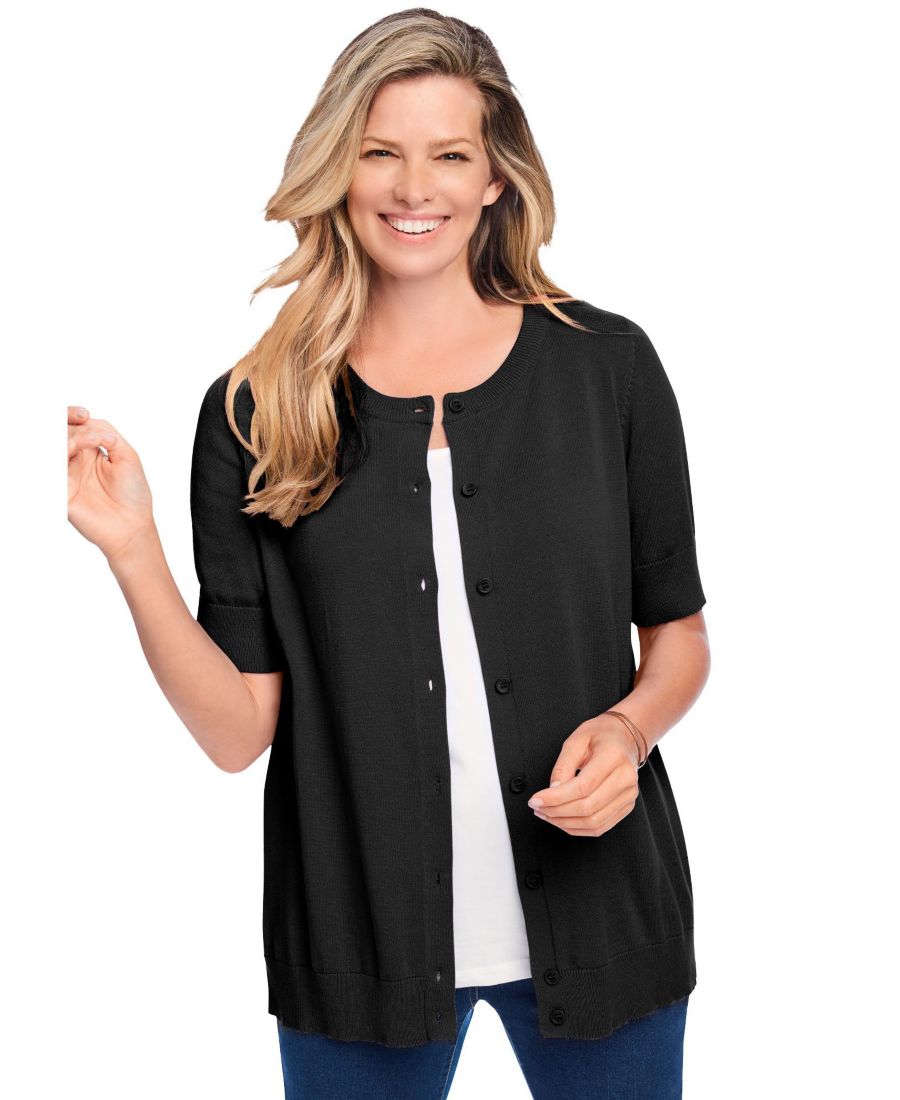 

Женский кардиган Within Perfect с рукавами до локтя Woman Within, Black