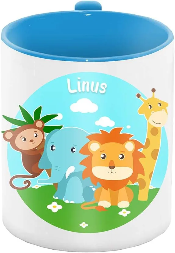 Керамическая кружка с именем Linus и зоопарком для мальчиков, зелёная Eurofoto