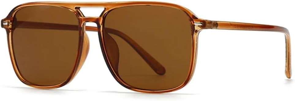 

Модные женские солнцезащитные очки с двойной перемычкой, квадратной формы, защита от УФ-излучения UV400, ретро-заклепки. Мужские солнцезащитные очки UATXTAU, Brown Tea