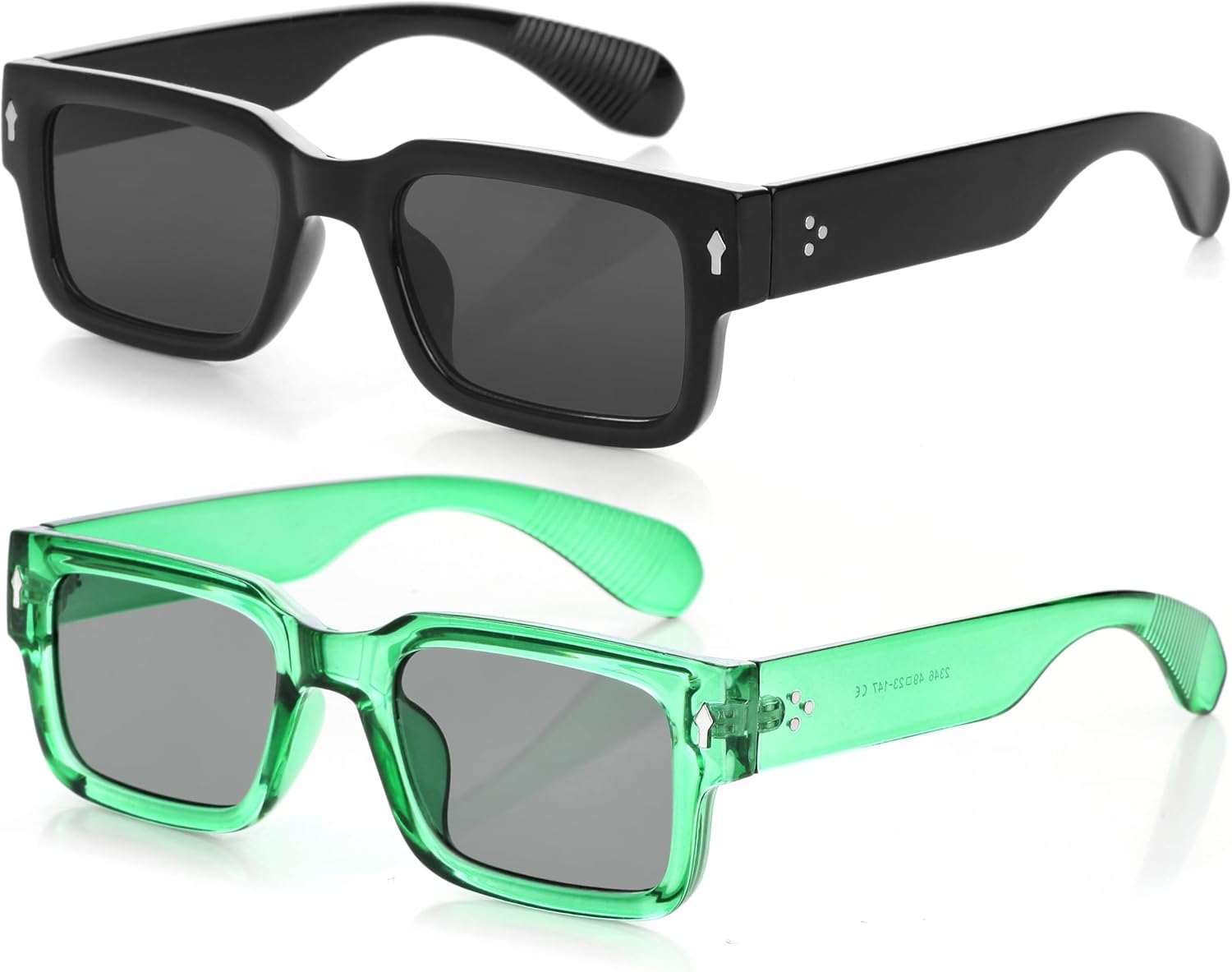 

Солнцезащитные очки Kursan Square Thick Frame Black для мужчин и женщин, модные прямоугольные солнцезащитные очки с защитой от УФ-излучения UV400, 2 Pack（black/Black + Transparent Green/Black)