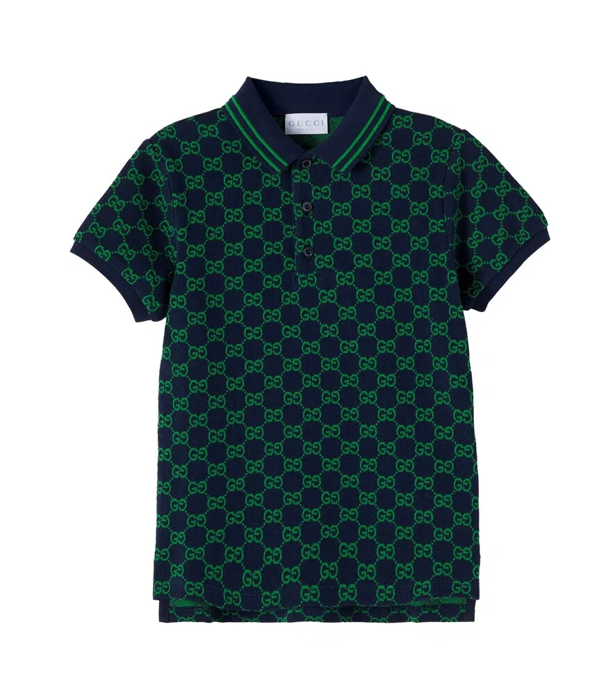 Поло-рубашка GG из хлопкового пике Gucci Kids, зеленый