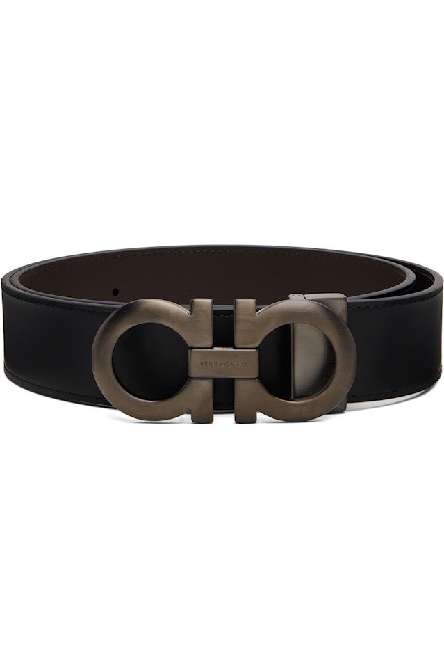 

Ferragamo Черный регулируемый двусторонний ремень Gancini
