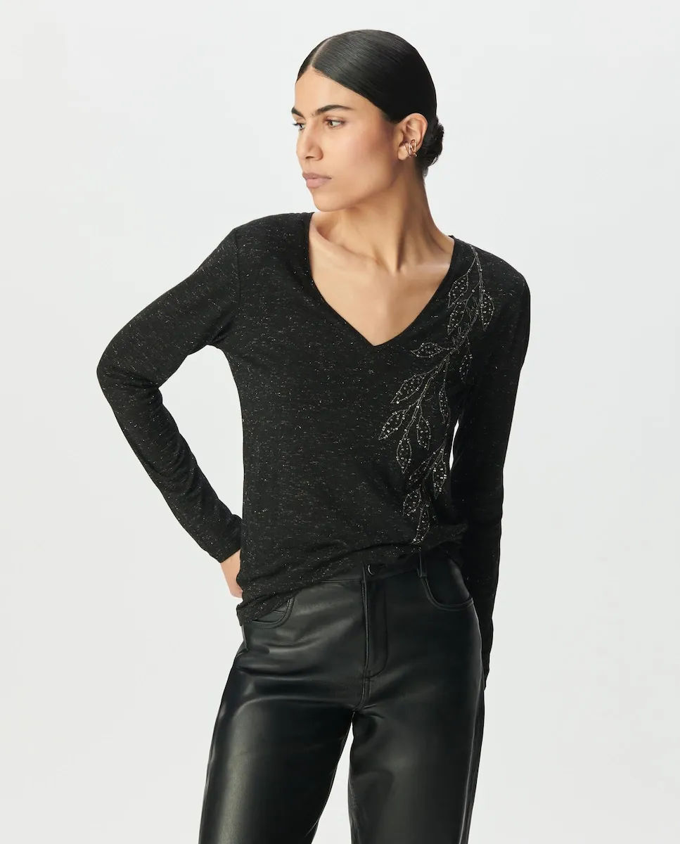 

Женская футболка с пайетками и вышивкой в виде цветов IKKS