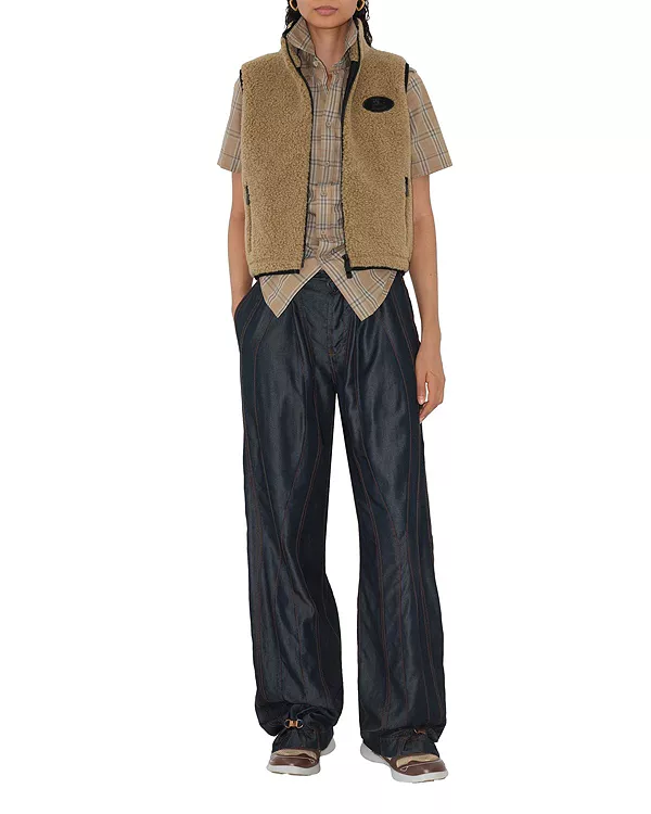 

Укороченный флисовый жилет Burberry, коричневый