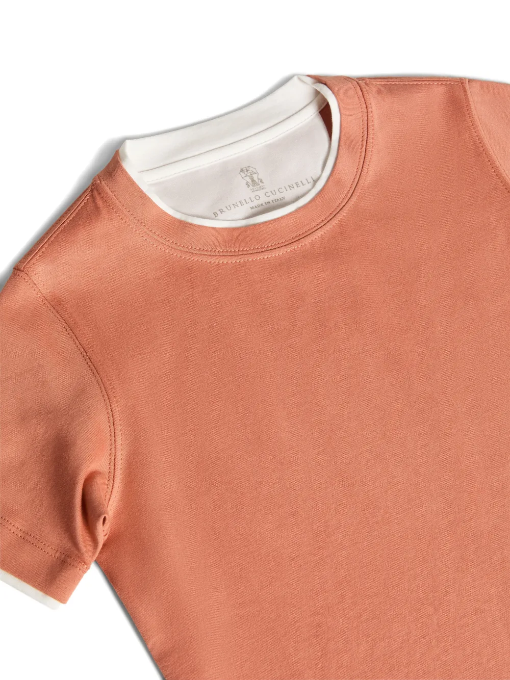 Футболка из хлопкового джерси с эффектом многослойности Brunello Cucinelli Kids, оранжевый — фото 3