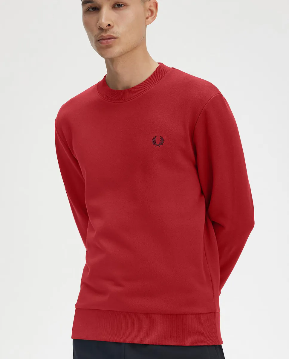 

Мужской свитшот с круглым вырезом и отделкой в две полоски Fred Perry, красный