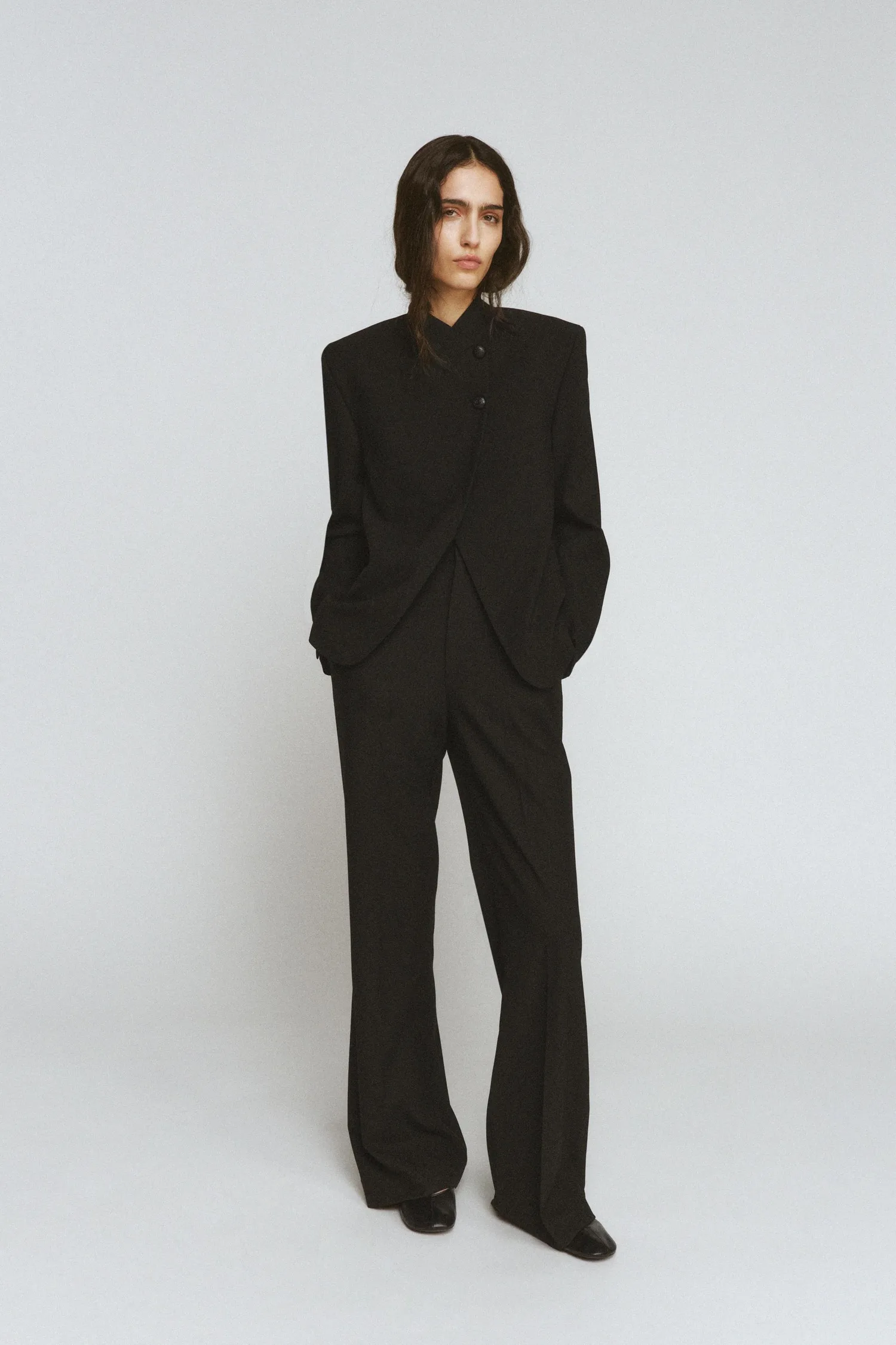 Брюки в тонкую полоску с высокой талией, коллекция zw Zara, черный
