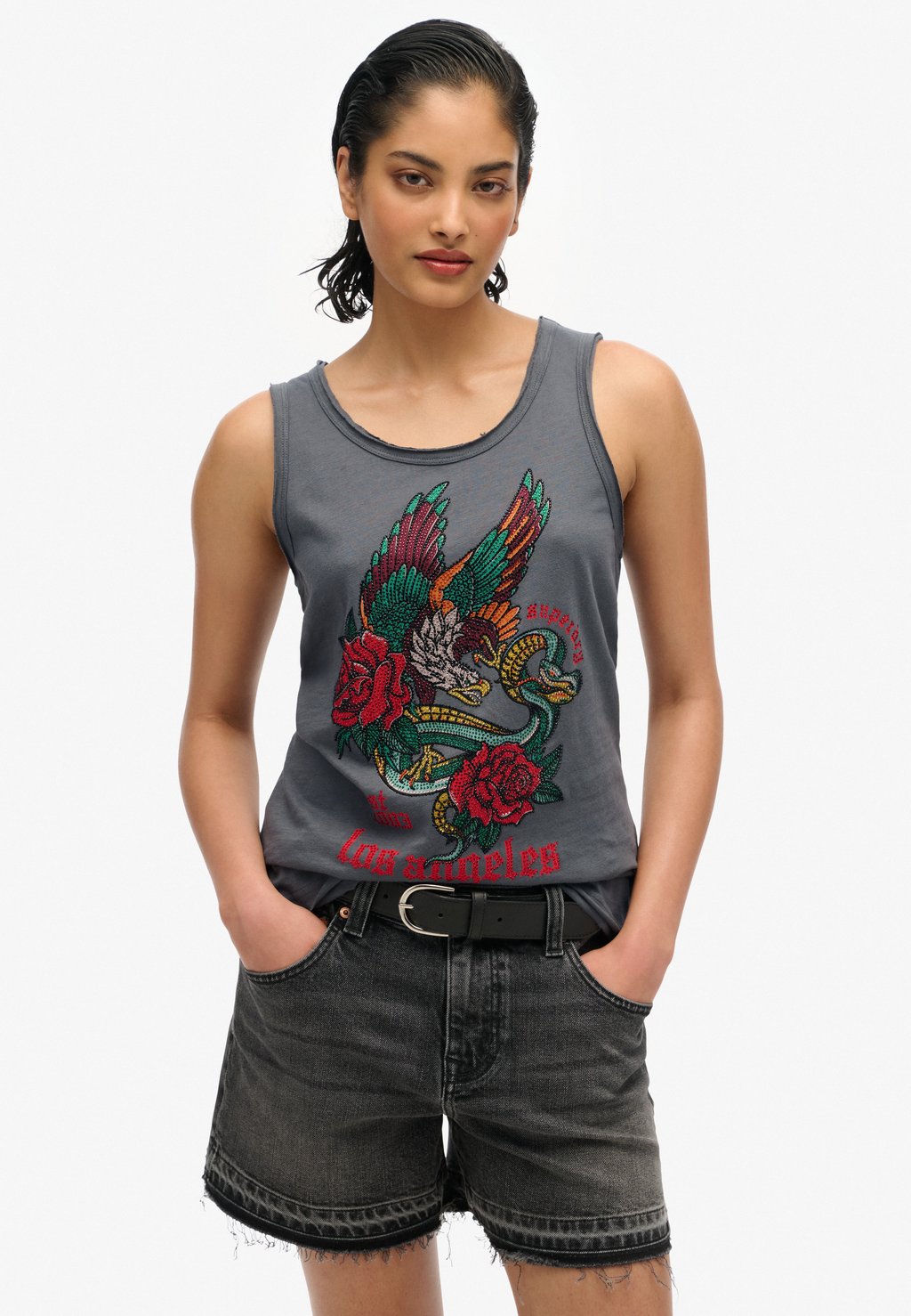 

Топ NEO TRAD TATTOO SCOOP NECK TANK Superdry, черный