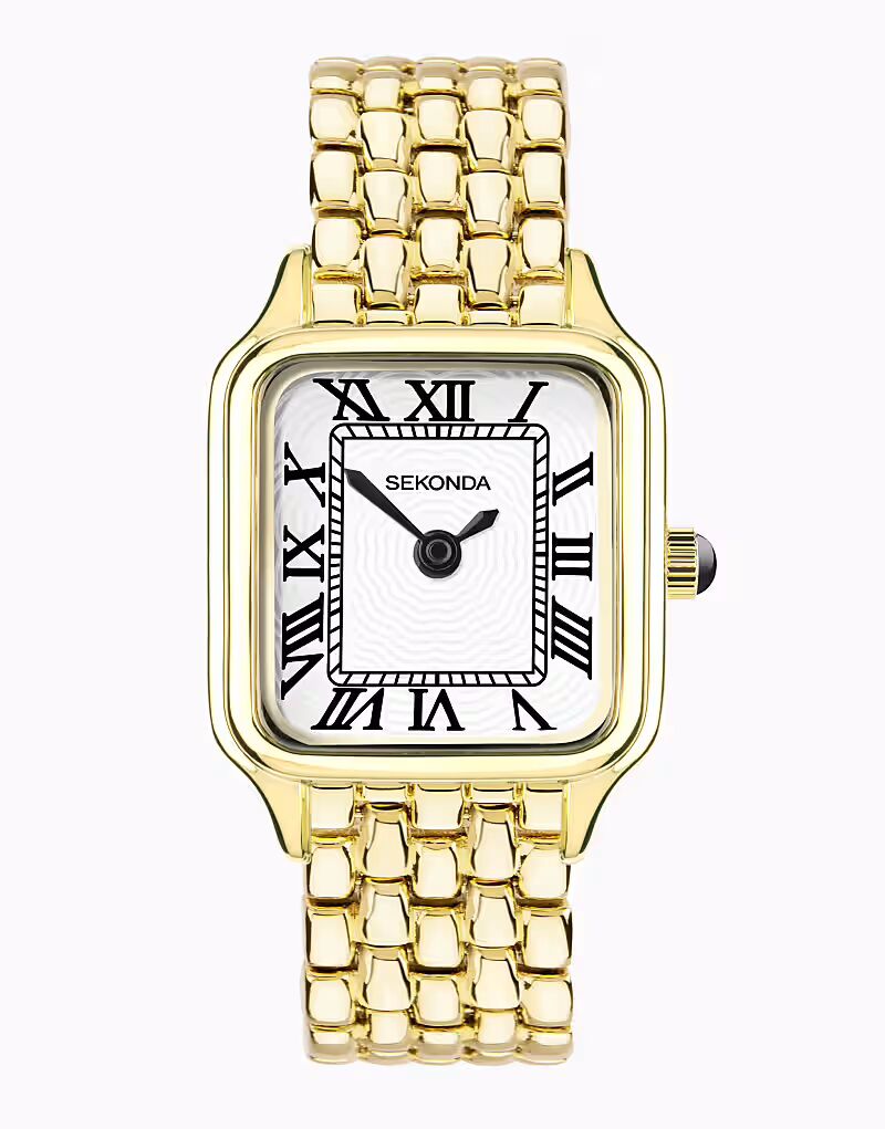 

Женские аналоговые часы Monica Maxi 30 мм с золотым корпусом и браслетом из сплава с белым циферблатом Sekonda