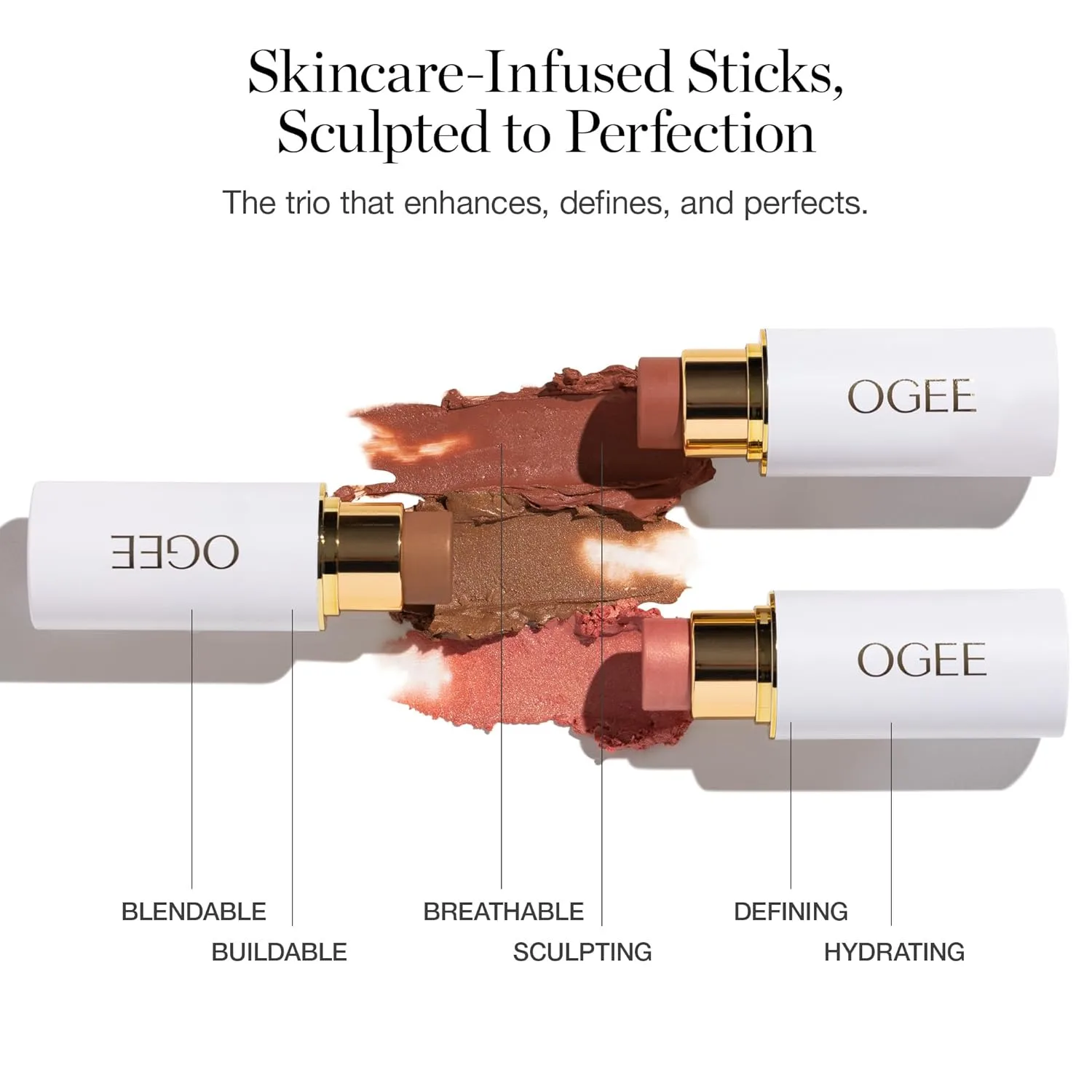 Набор Ogee Face Stick Trio - Golden Contour Stick Makeup Collection - Сертифицированный органический бронзер, румяна и хайлайтер для безупречного макияжа, TRIO - GOLDEN CONTOUR COLLECTION - AMBER, TOPAZ, CARNELIAN — фото 4