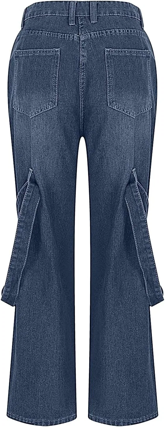 Джинсы свободные, cargo, Straight Leg Trouser, синие — фото 4
