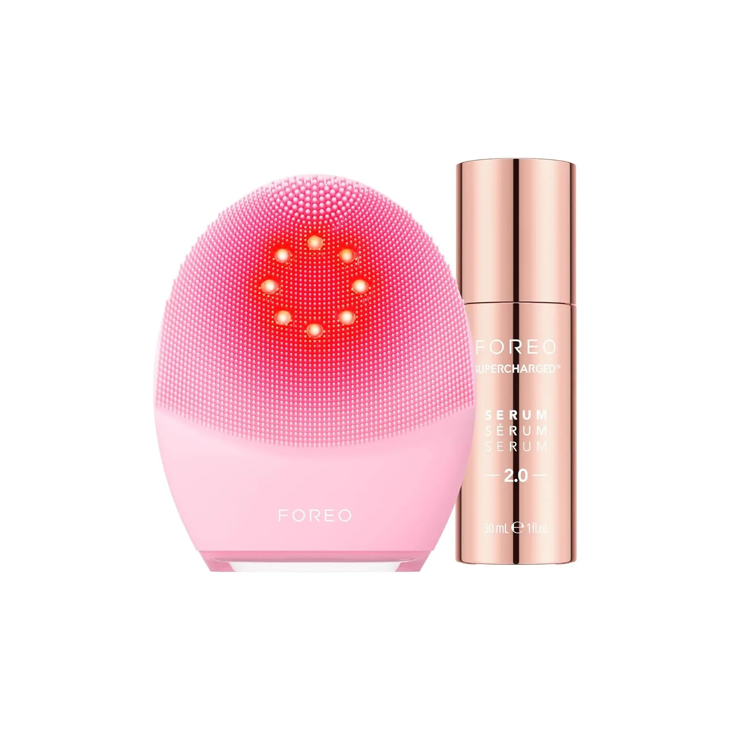 Набор FOREO Fresh & Lifted: щетка для умывания лица Luna 4 Plus Normal + сыворотка Supercharged SERUM 2.0, 30 мл Набор из 2 штук, Light Pink
