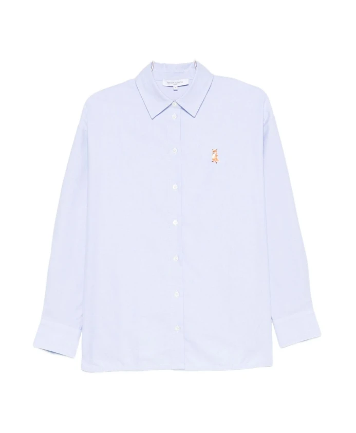 

Хлопковая рубашка с изображением светло-голубой лисицы Maison Kitsunã, синий