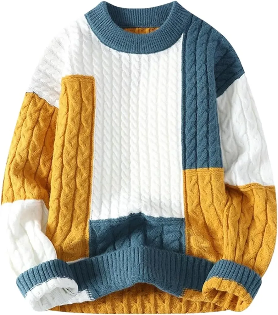 

Мужской свитер с круглым вырезом и пэчворком