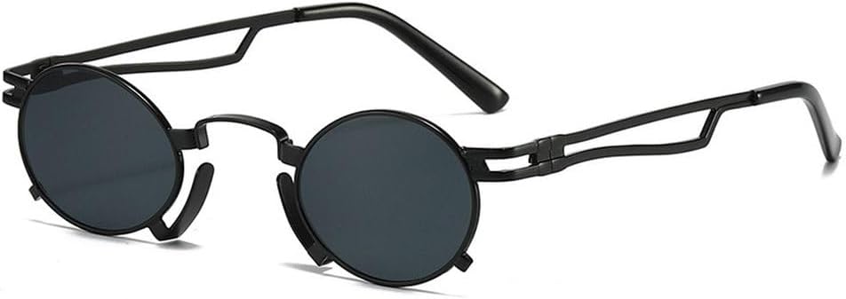 

Ретро маленькие овальные солнцезащитные очки для женщин, модные, с уникальной металлической оправой, защита от УФ-излучения UV400, для мужчин, панк, красные и желтые солнцезащитные очки SKFGNX, Black Grey