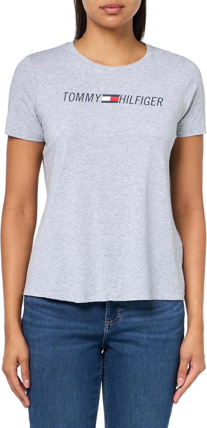 

Женская футболка с графическим логотипом Tommy Hilfiger, Pearl Heather Grey, Белый, Женская футболка с графическим логотипом Tommy Hilfiger, Pearl Heather Grey