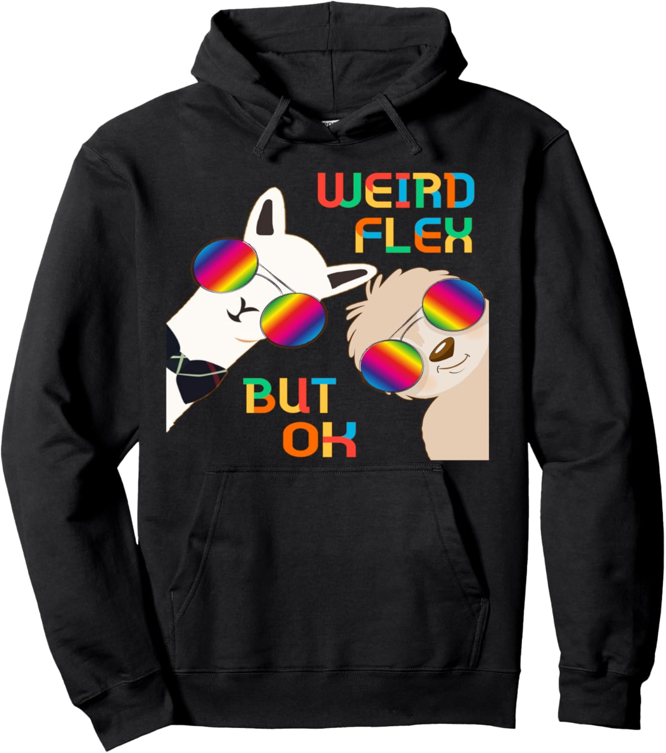 

Странный, но нормальный стиль: альпака, лама, ленивец, крутые солнцезащитные очки, толстовка с капюшоном Odd Llama Sloth Alpaca Fun, черный