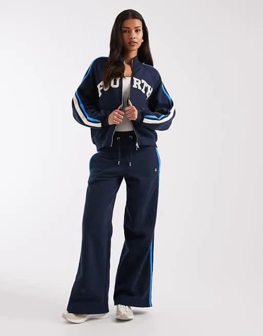 

Темно-синие хлопковые джоггеры с широкой полосой по бокам и кулиской 4th & Reckless