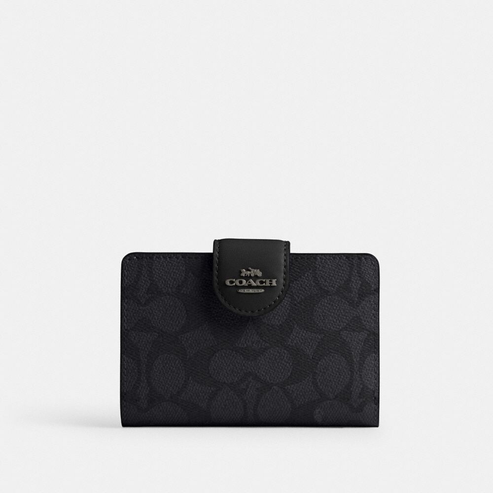 

Средний кошелек с угловой молнией COACH, цвет gunmetal/charcoal/black