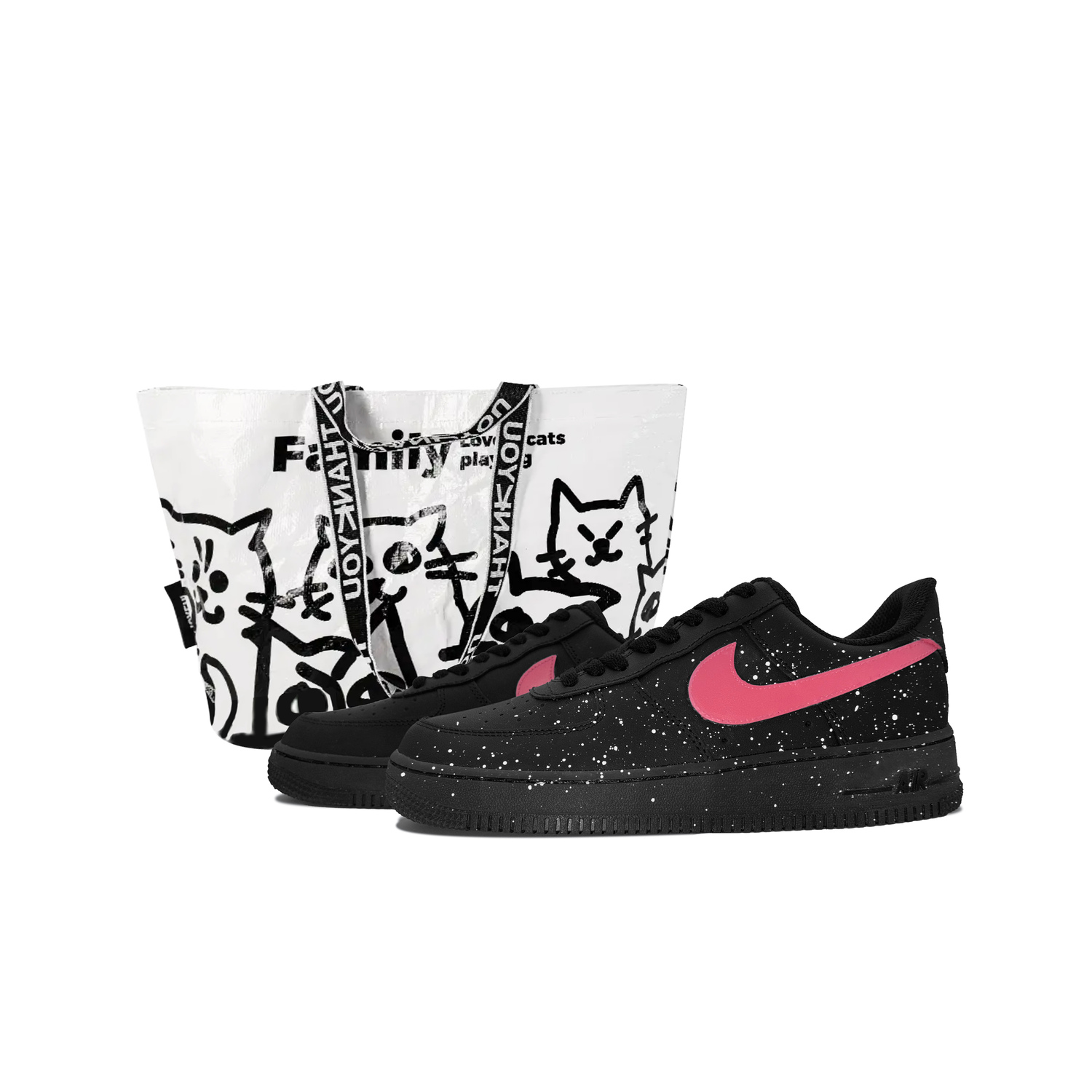 Nike Air Force 1 Baby's Breath противоскользящие износостойкие низкие скейтерские кроссовки унисекс черно-розовые, цвет Black Pink — фото 2