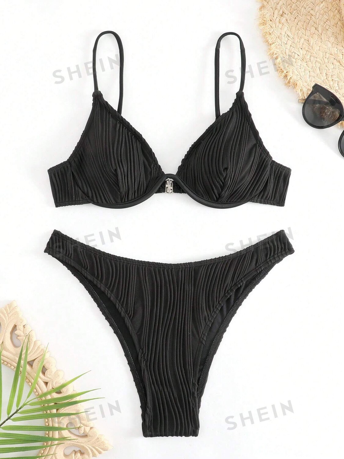

Купальник раздельный Shein Swim Basics текстурированный, черный