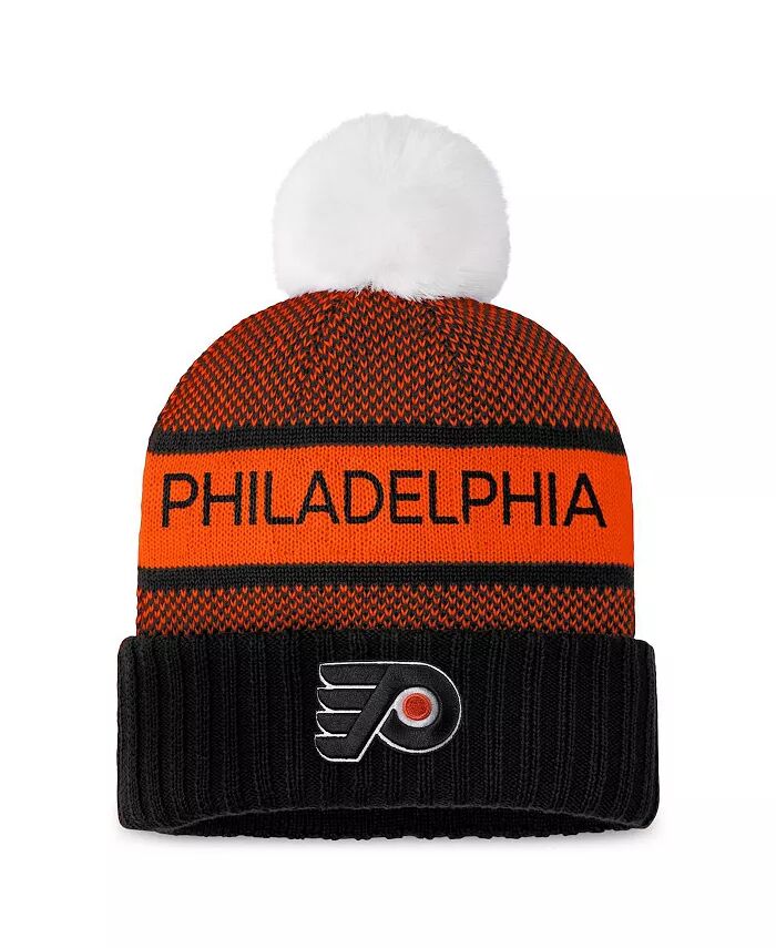 

Женская черно-оранжевая вязаная шапка Philadelphia Flyers Authentic Pro Rink с манжетами и помпоном Fanatics, черный