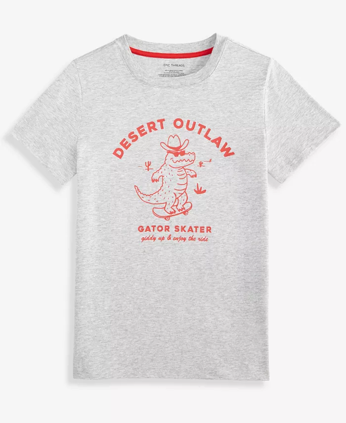 

Мальчики 5-20 Футболка с коротким рукавом Cowboy Gator Graphic Epic Threads, серый