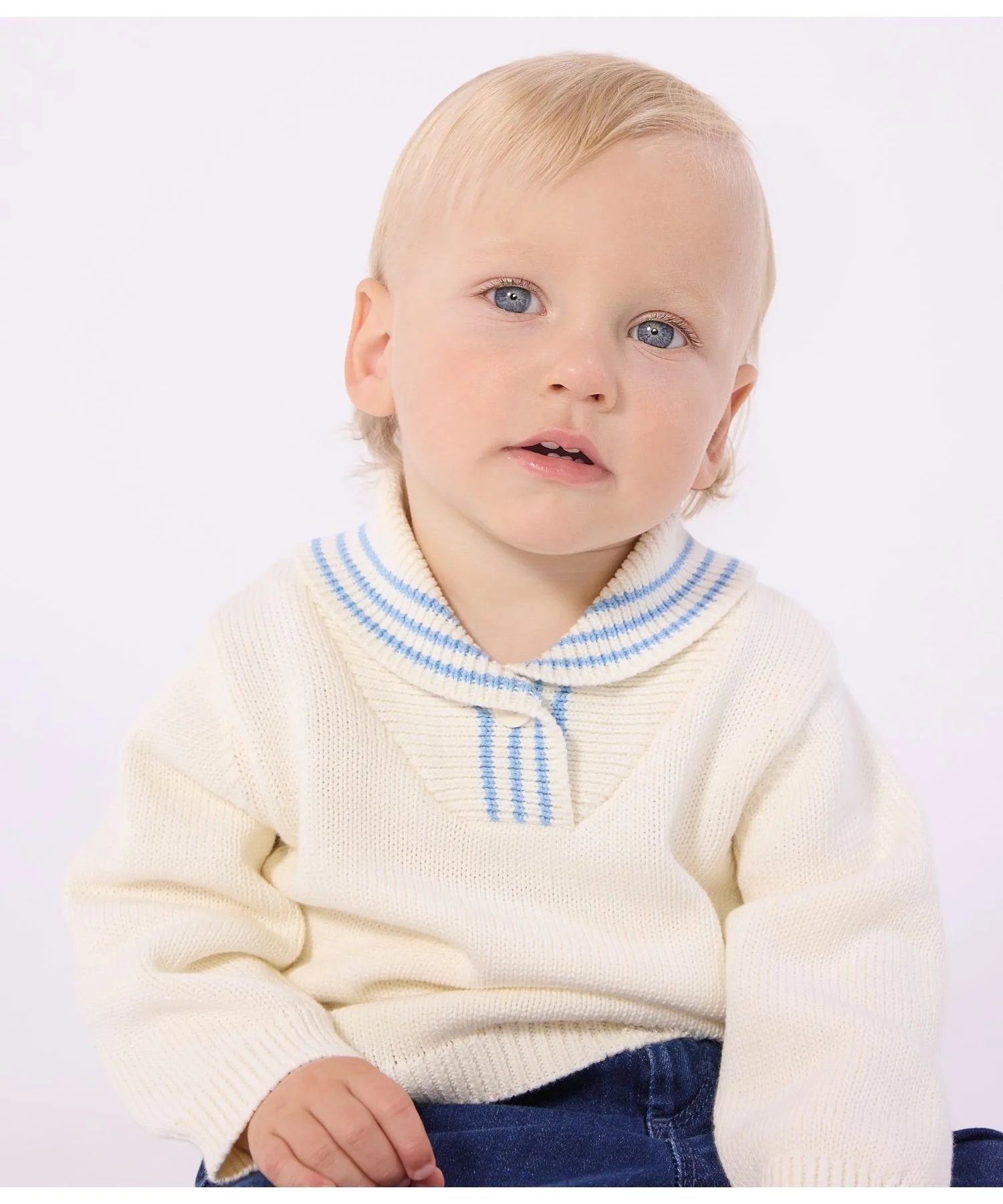 Вязаный пуловер с воротником-шалью PETIT BATEAU, Off white