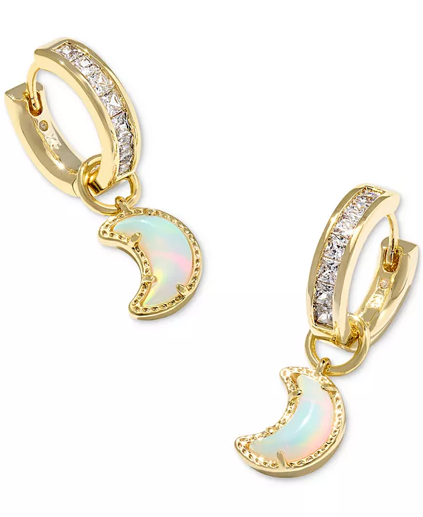 

Серьги-Хагге из 14-каратного золота и латуни с лунным опалом Kyocera Oparex и кубическим цирконием Kendra Scott, gold/white