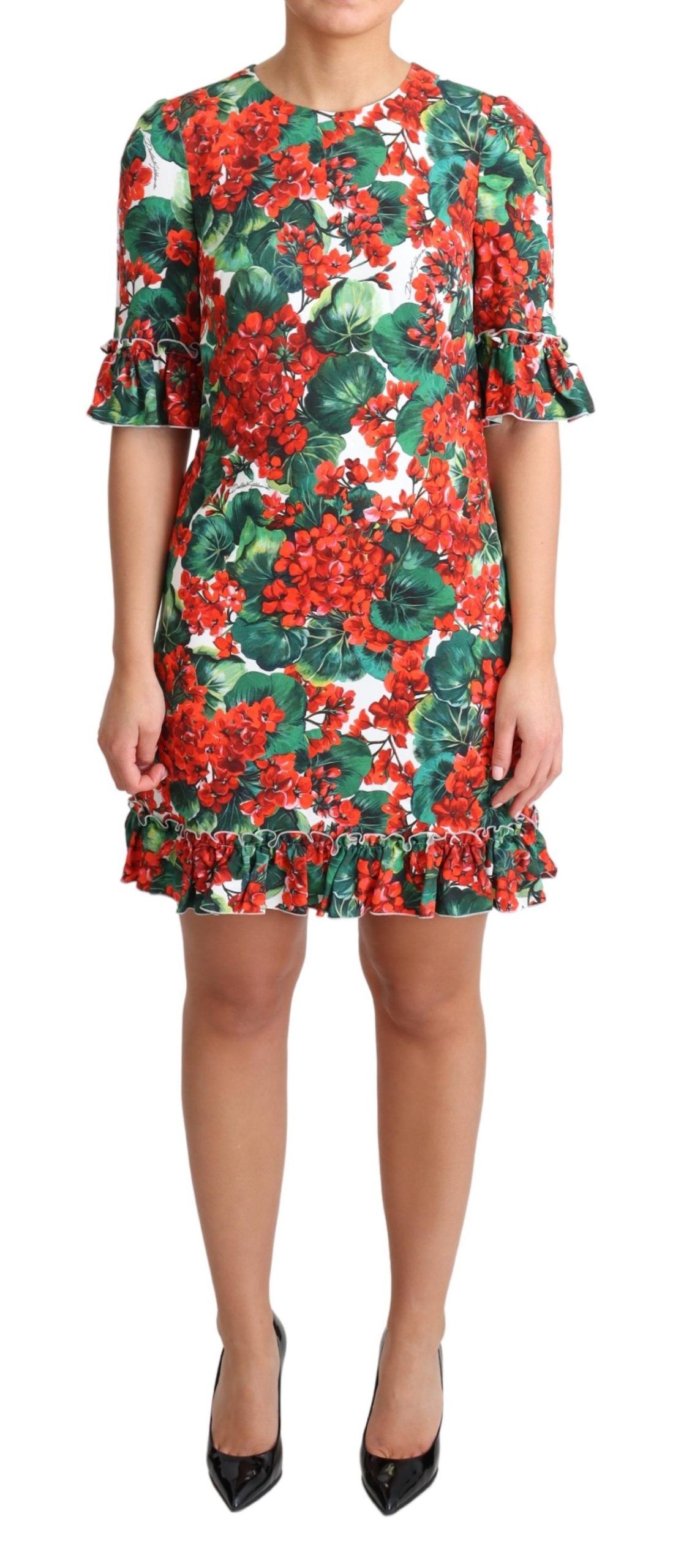 

Элегантное платье с цветочным принтом и оборками на эластичной подкладке Dolce & Gabbana, мультиколор