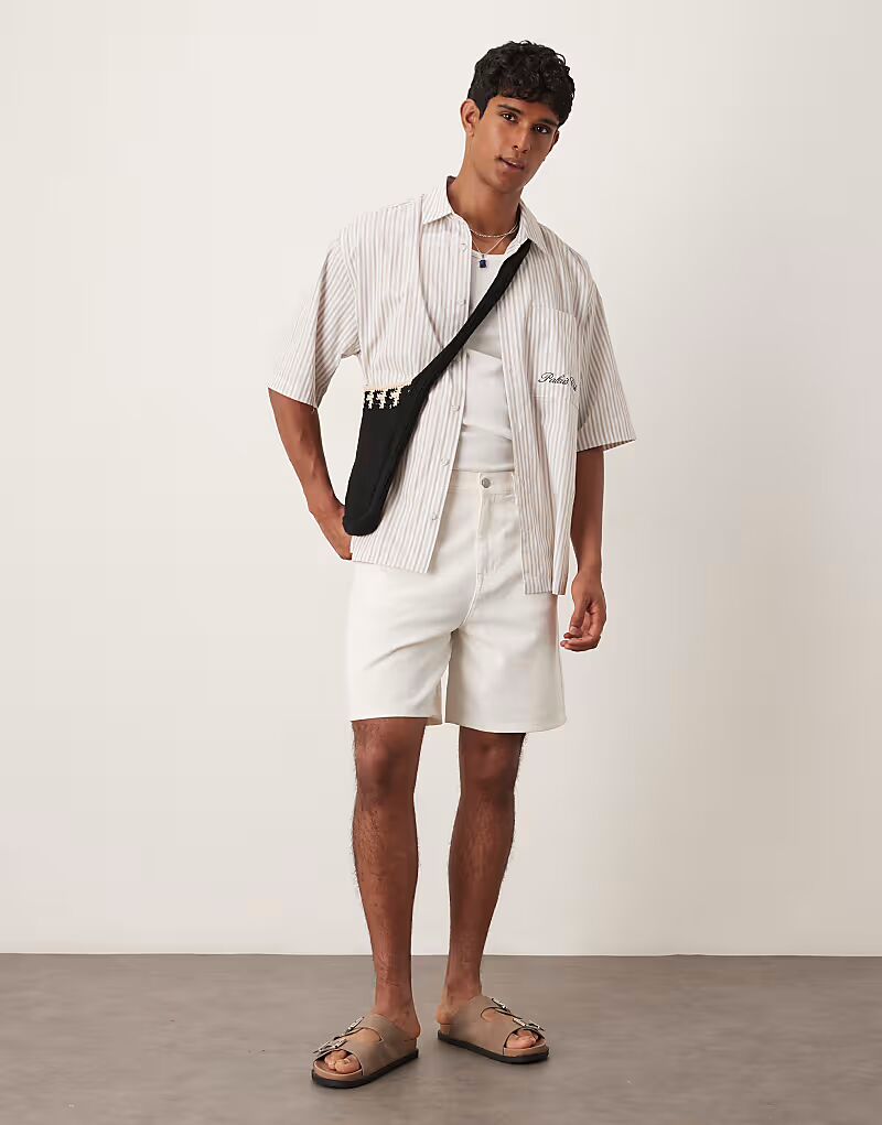 

Длинные джинсовые шорты цвета экрю ASOS DESIGN