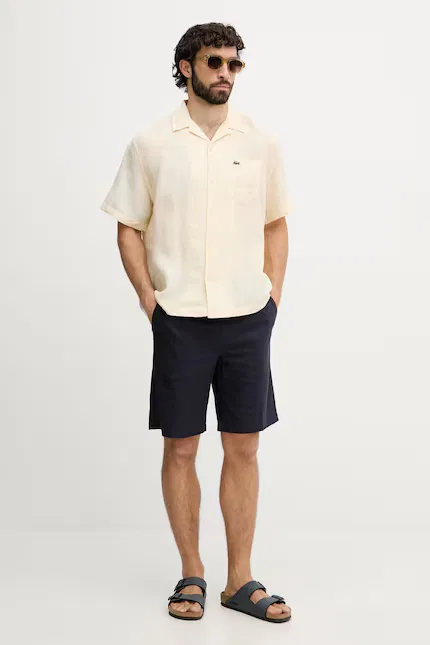 Рубашка Lacoste свободного кроя, 100% лен, бежевый — фото 2