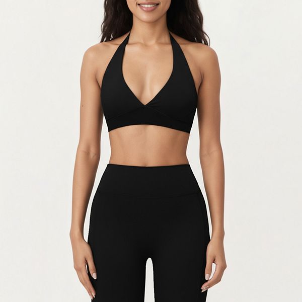 

Женский спортивный топ-бюстгальтер на шее с глубоким V-образным вырезом и широкой поддержкой под грудью Anna-Kaci, Black