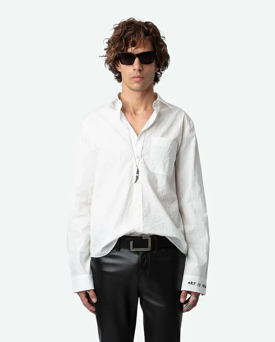 

Однотонная прямая мужская рубашка из хлопка Stan Zadig & Voltaire, белый