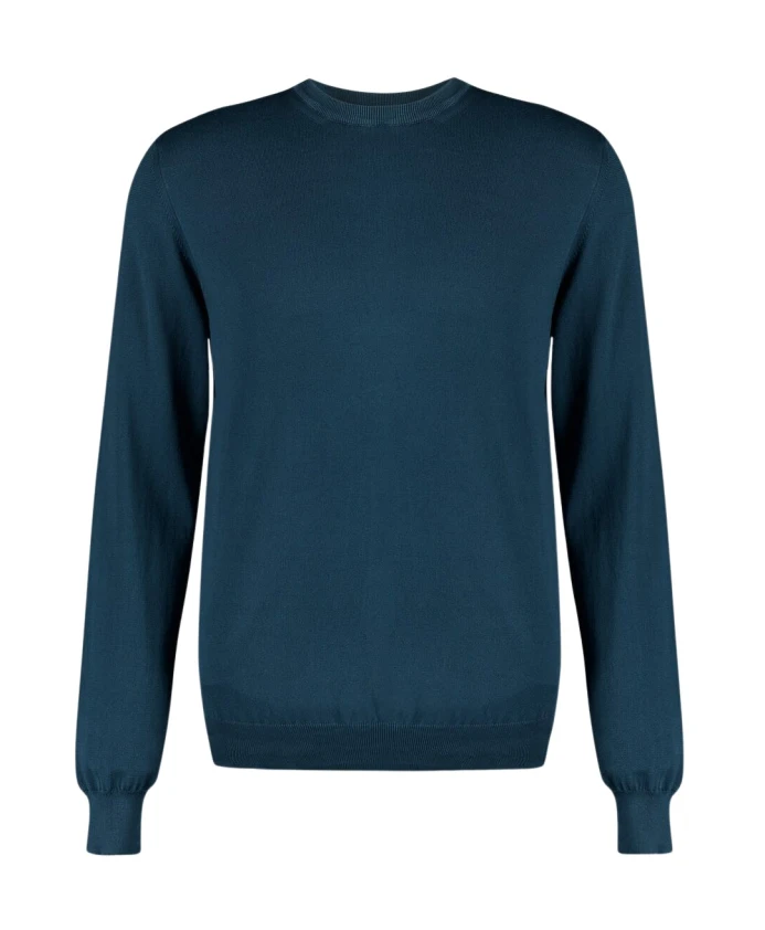 

Классический синий хлопковый свитер с круглым вырезом Boglioli, синий