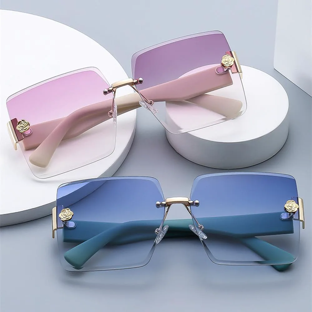 

Солнцезащитные очки без оправы 2027 года, большие, стильные, с градиентным переходом цвета, многоцветные, модные, для женщин, винтажные MTZJH, Tea-gradient Pink