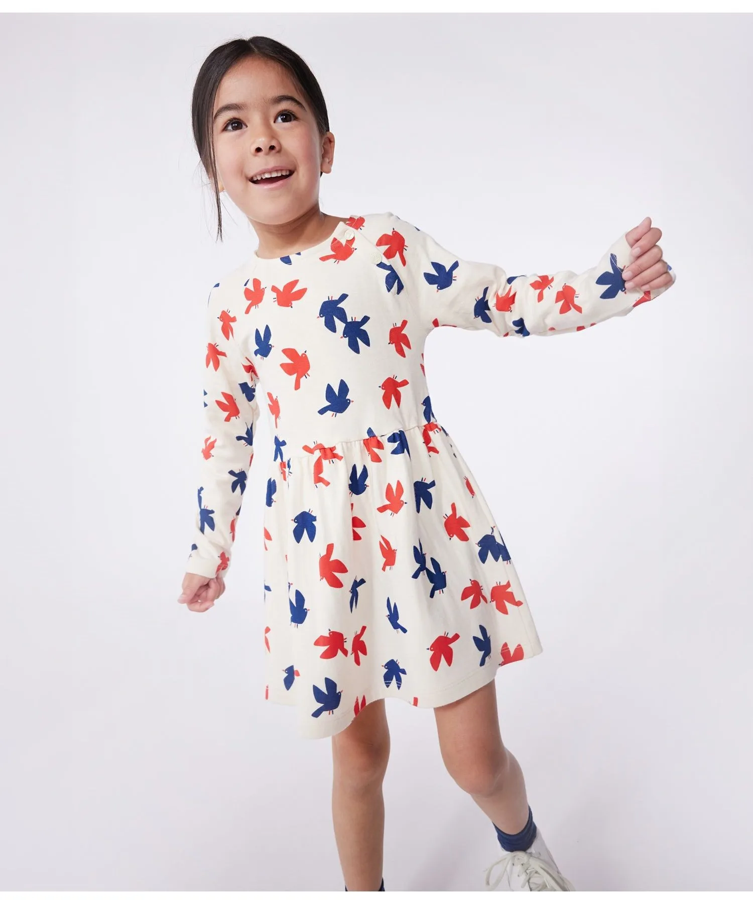 Детское платье длинное с птичками PETIT BATEAU One Piece белое
