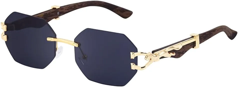 

Мужские солнцезащитные очки в маленькой восьмиугольной оправе без оправы, винтажные солнцезащитные очки с леопардовым принтом, защита от УФ-излучения UV400 VFDHN, 1