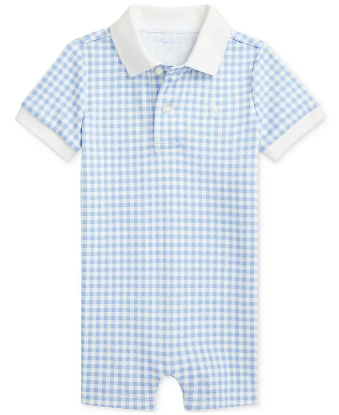 

Детский хлопковый комбинезон в клетку для мальчиков Polo Ralph Lauren, синий